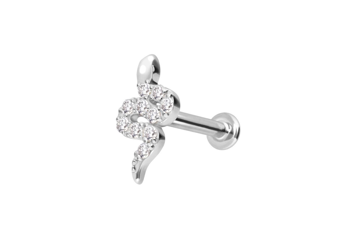 14 Karat Gold Labret Piercing mit Push Fit MOISSANIT-SCHLANGE